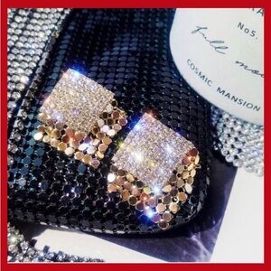 New Silver simulated diamond square zirconia Eames crystal chain earrings